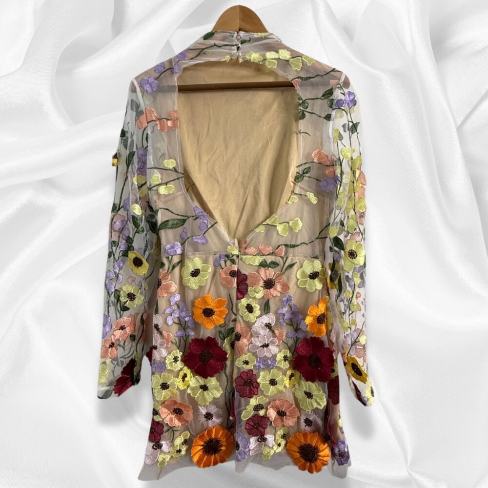 Inspired by Taylor Swift's Floral Appliqué Grammy Dress! Boho Mini Fairycore SM - Picture 9 of 16